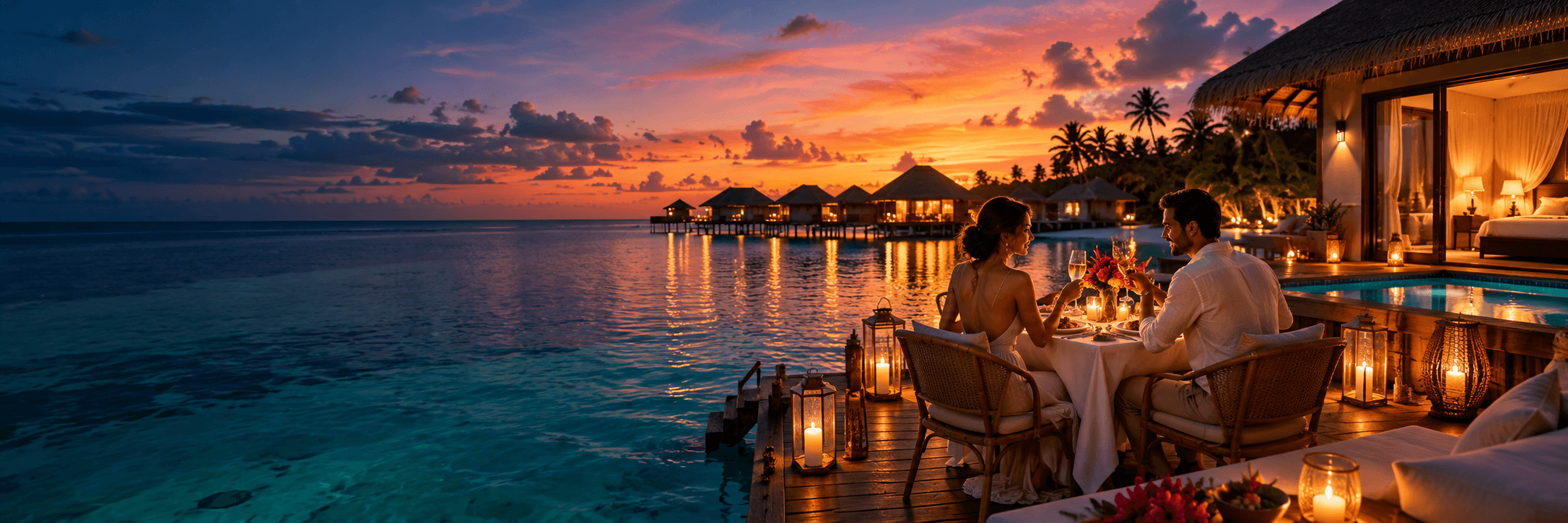 Romantic Maldives anniversary escape at sunset