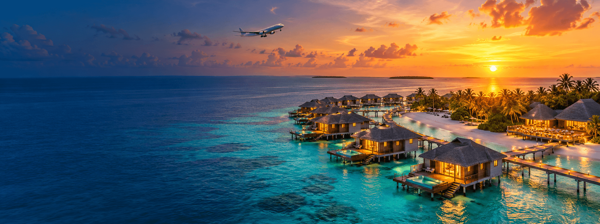 Maldives overwater villas and turquoise lagoon